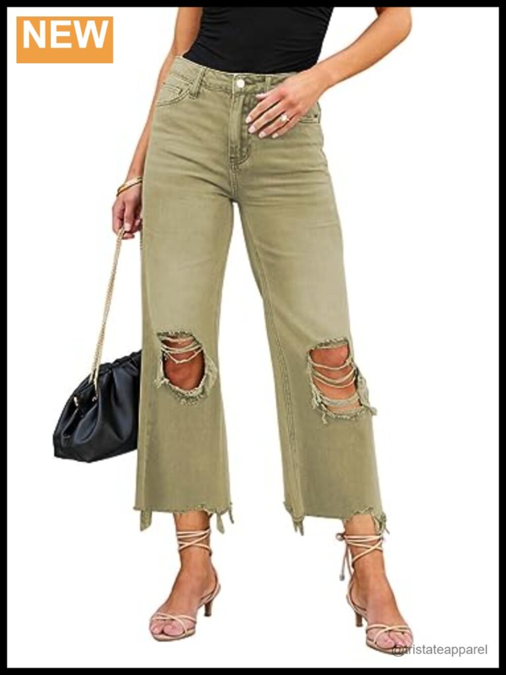 High Waisted Ripped Flare Jeans Semi Stretch Denim Raw Hem Distressed
